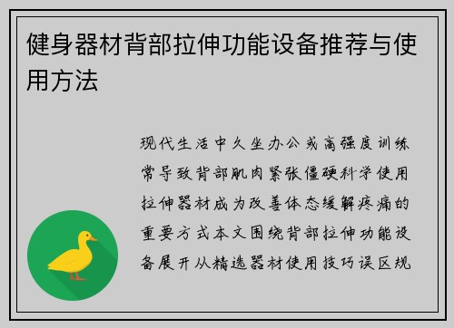 健身器材背部拉伸功能设备推荐与使用方法